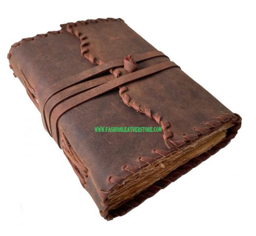 Vintage Brown Soft Leather Bound Journal Antique Handmade Notebook Blank Spell Book Journal Diary With Deckle Edge Paper 200 Pages Notebook Sketchbook 7x5